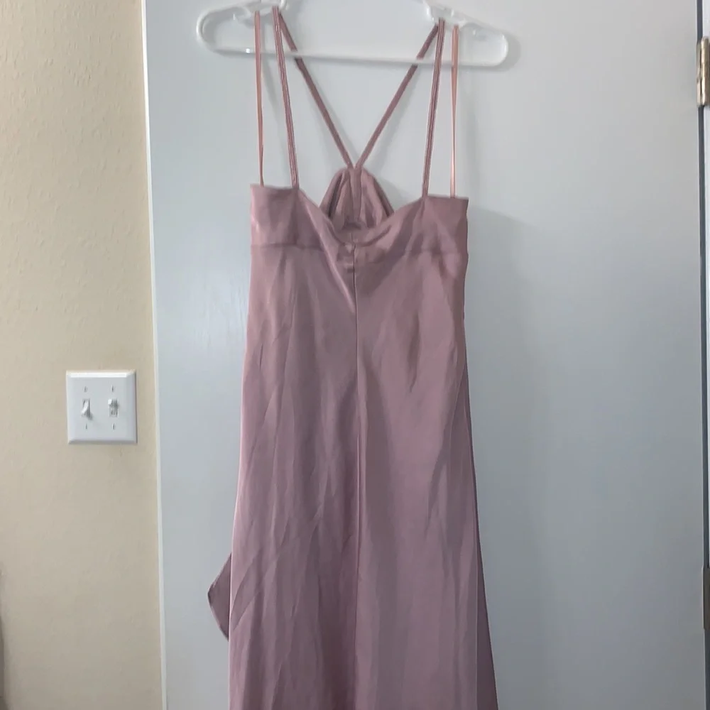 Pale pink/ light purple formal criss cross beaded rhinestone dress - Picture 8 of 11